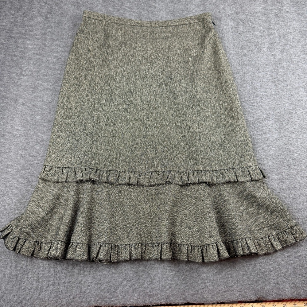 Ann Taylor LOFT Tweed Skirt Women's 6 Gray Wool Blend Ruffle Hem Knee Length